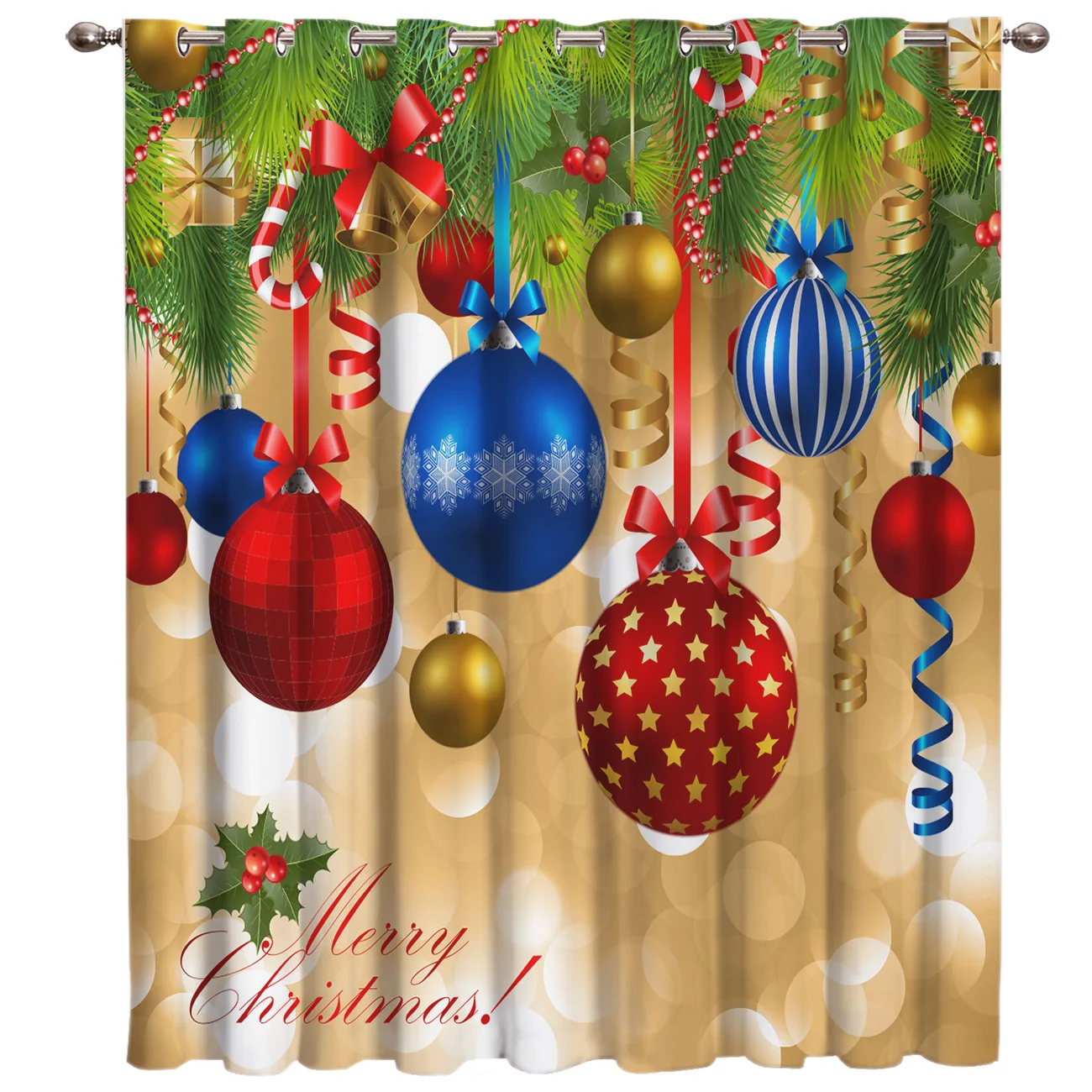 

Merry Christmas Tree Decor Window Curtains Dark Living Room Blackout Kitchen Drapes Print Window Treatment Hardware Sets Window
