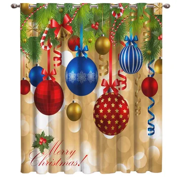 

Merry Christmas Tree Decor Window Curtains Dark Living Room Kitchen Drapes Print Window Treatment Hardware Sets Window