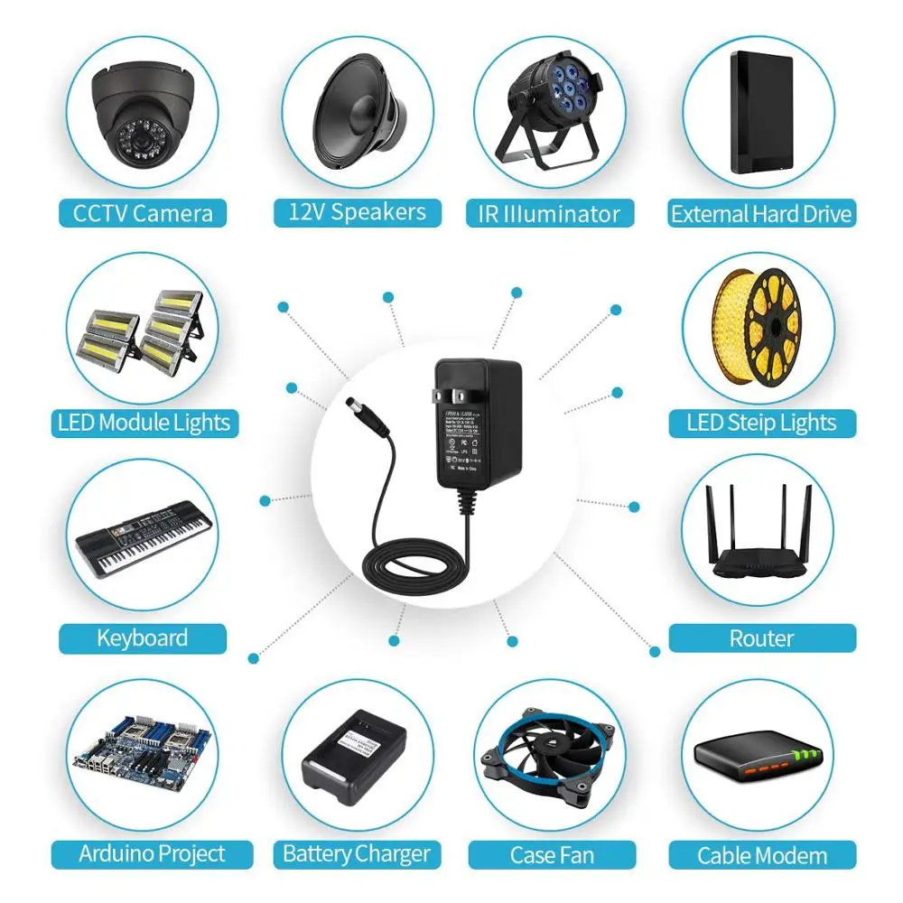 LED Power Adapter 5.5*2.1~2.5mm Female Connector AC 110V 220V To DC 12V 24V 5V Lighting Transformer For LED Strip CCTV Router