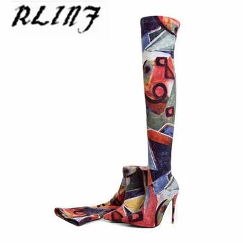 

RLINF Over The Knee Elastic Boots Contrast Fashion Women's Boots