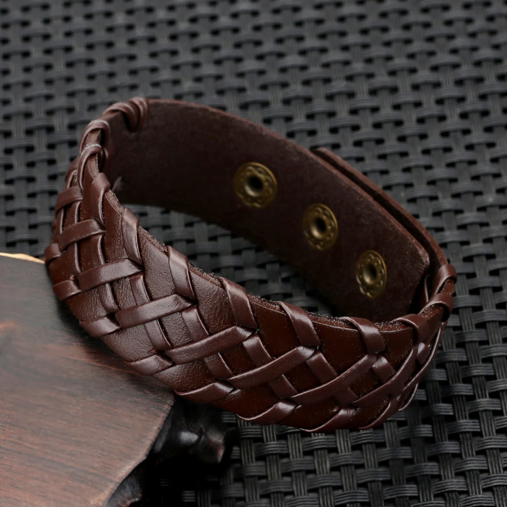 Bracelet Jewelry Handmade Weave PU Leather Vintage Bracelets Bangles Cuff Men