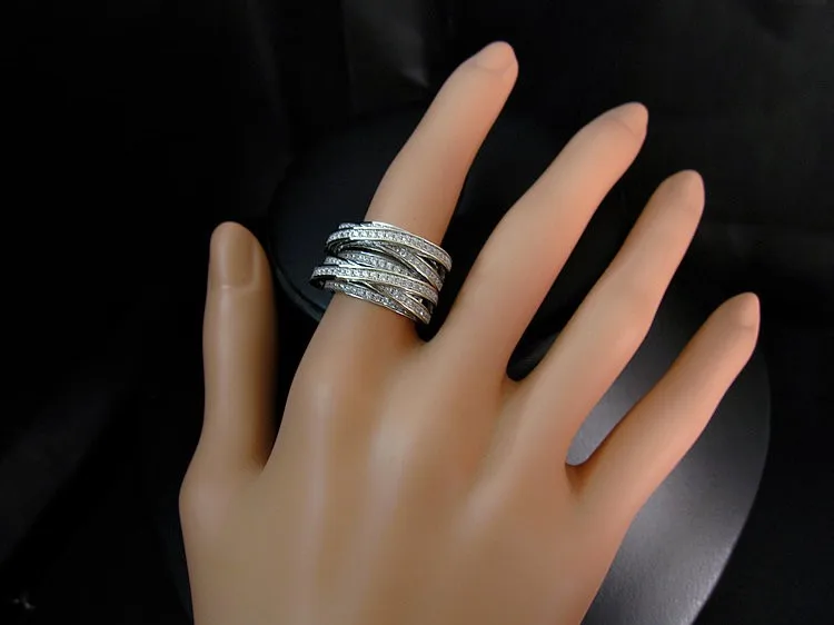 Роскошное многослойное кольцо на палец с кубическим цирконием AAA, свадебные и вечерние ювелирные изделия для женщин, R0894