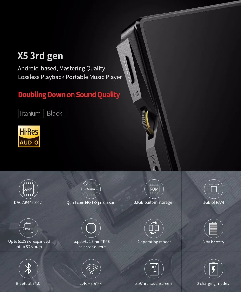 Fiio X5 3-го поколения на базе Android мастерское качество воспроизведения без потерь портативный музыкальный плеер 3400 мАч литий-полимерный кожаный чехол для аккумулятора