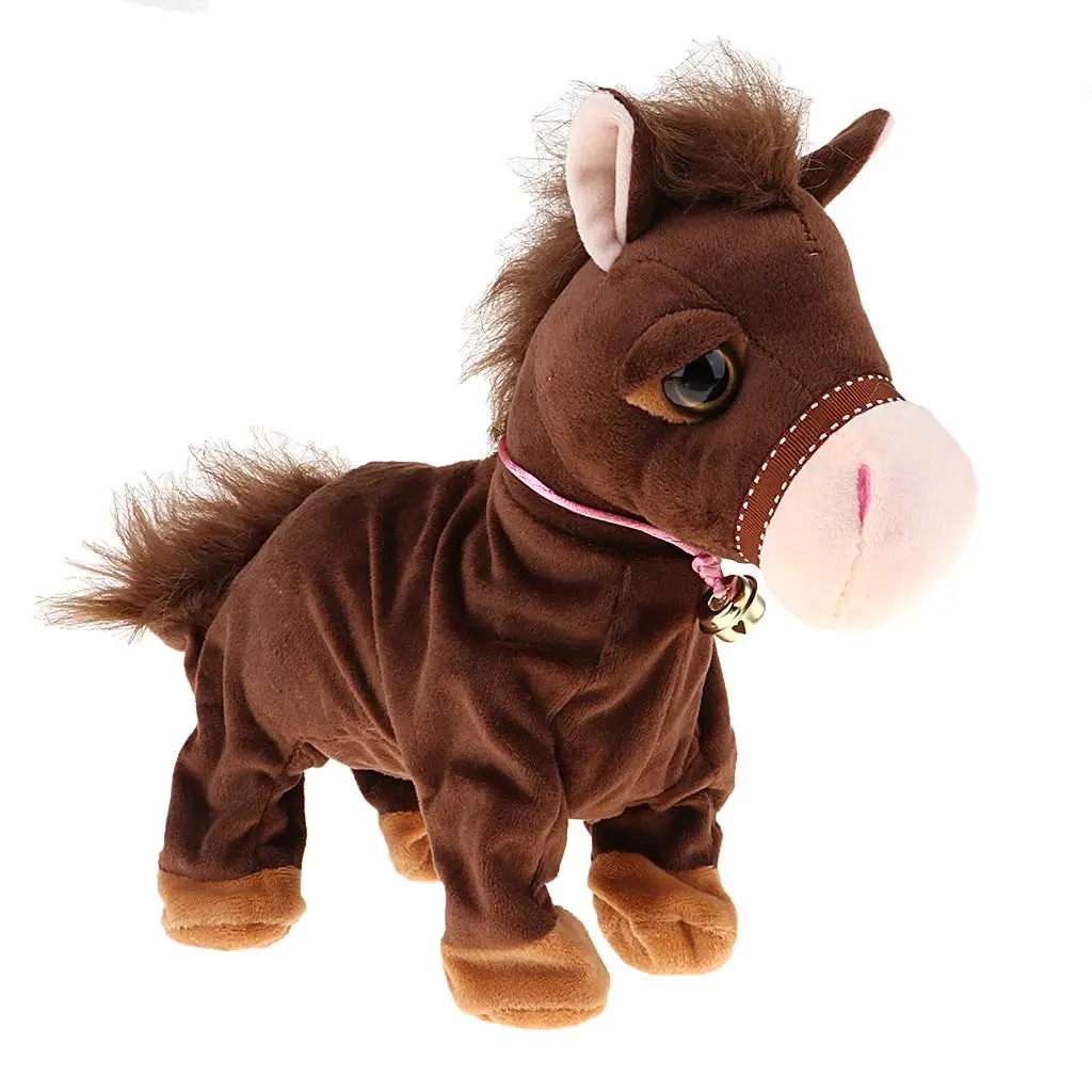 Электронная имитация плюшевая лошадка с куклой ходьба мягкие Обучающие игрушки подарок на день рождения для детей малышей - Цвет: Dark Brown