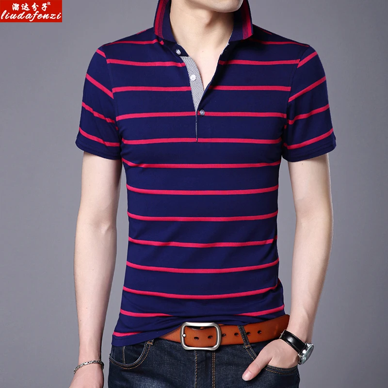 Топы И Футболки-поло LIUDAFENZI hombres manga corta rayas Hombre marca ropa Camisas | Мужская одежда