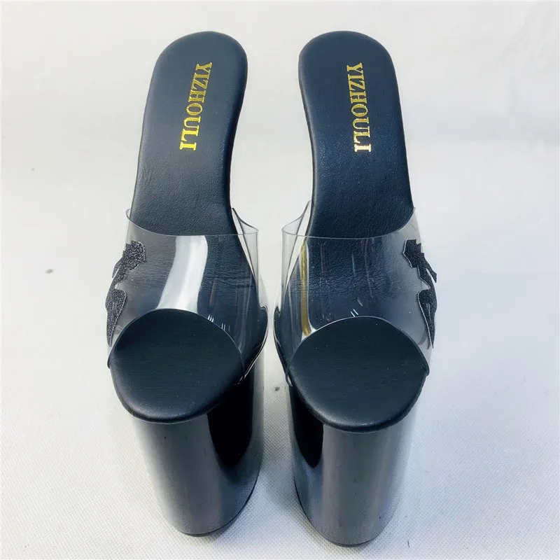 20cm Summer Pumps High Heels Sandals Flip Flop Transparent Vamp Pumps Slip-On Women Slingbacks Dance Shoes
