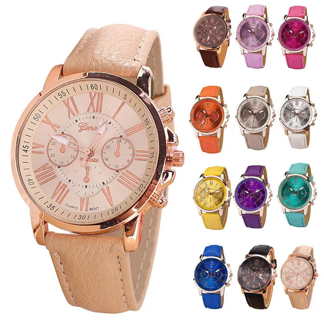 2018 Fashion Candy Color Roman Numerals Round Dial Couple Watches PU Band Analog 2018 Fashion Candy Color Roman Numerals Round Dial Couple Watches PU Band Analog