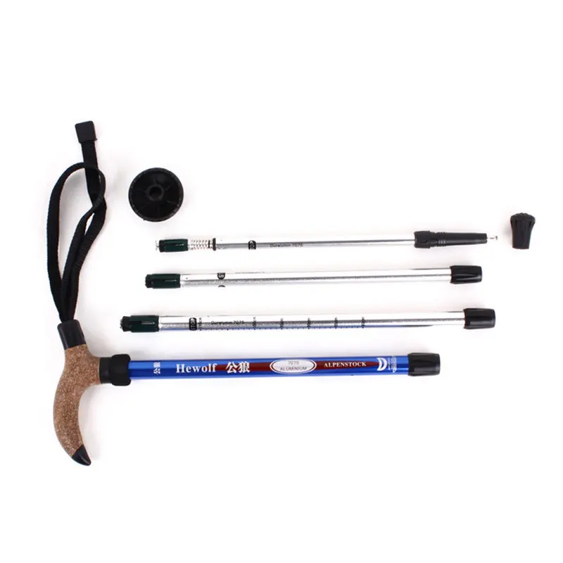 Hewolf 7075 Aluminum Ultralight 4 Sections Telescopic Walking Stick Adjustable Canes Hiking Alpenstock Trekking Pole 50-110cm