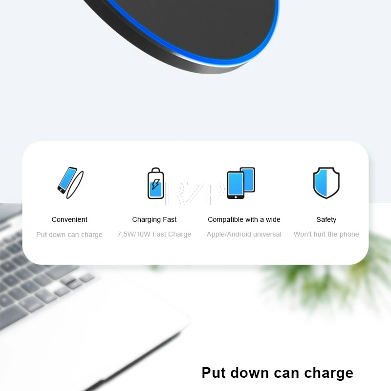 RZP 10 Вт QI Беспроводное зарядное устройство для iPhone X XR Xs Max 8 Plus samsung S9 S10 Plus Note 9 Беспроводная зарядная площадка Быстрая зарядка зарядное устройство