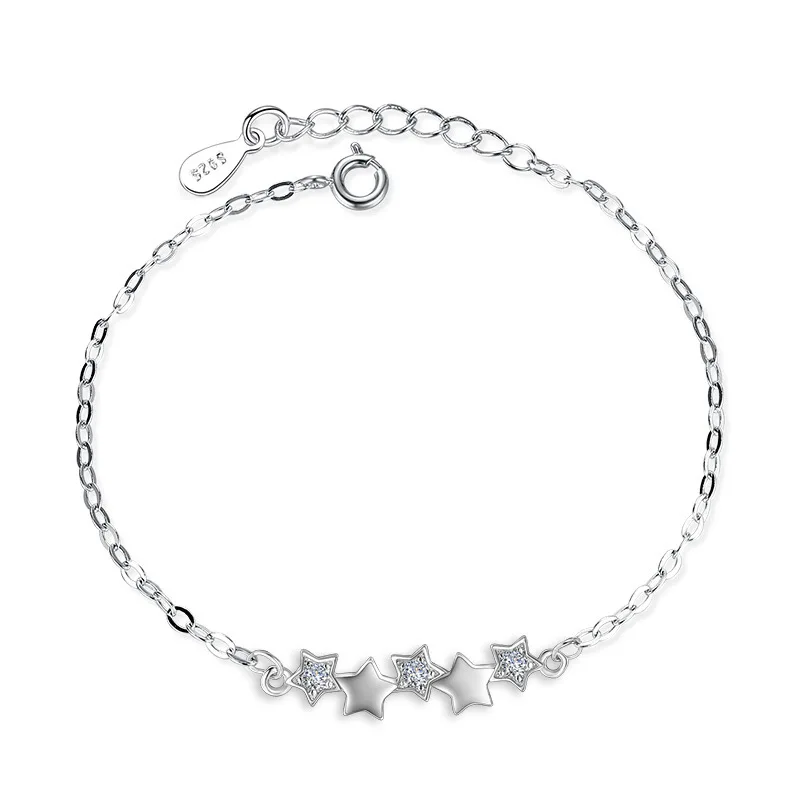 

100% 925 sterling silver fashion 5 little star shiny crystal bracelets for women wholesale jewelry wedding gift drop shipping