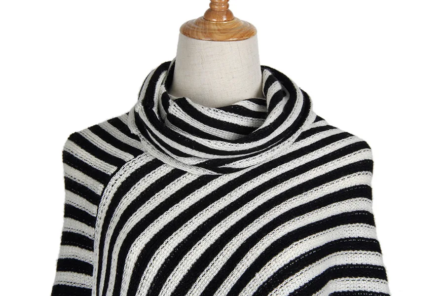 Женский свитер в черно-белую полоску с высоким воротником, свитера с накидкой в европейском и американском стиле, Vestidos MMY69158