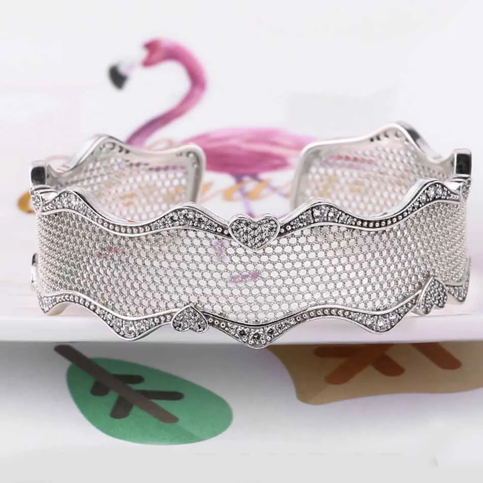 

New 925 Sterling Silver Anklets Openwork Lace Of Love Open Bracelets Bangle Fit Women Bead Charm Fine DIY Jewelry