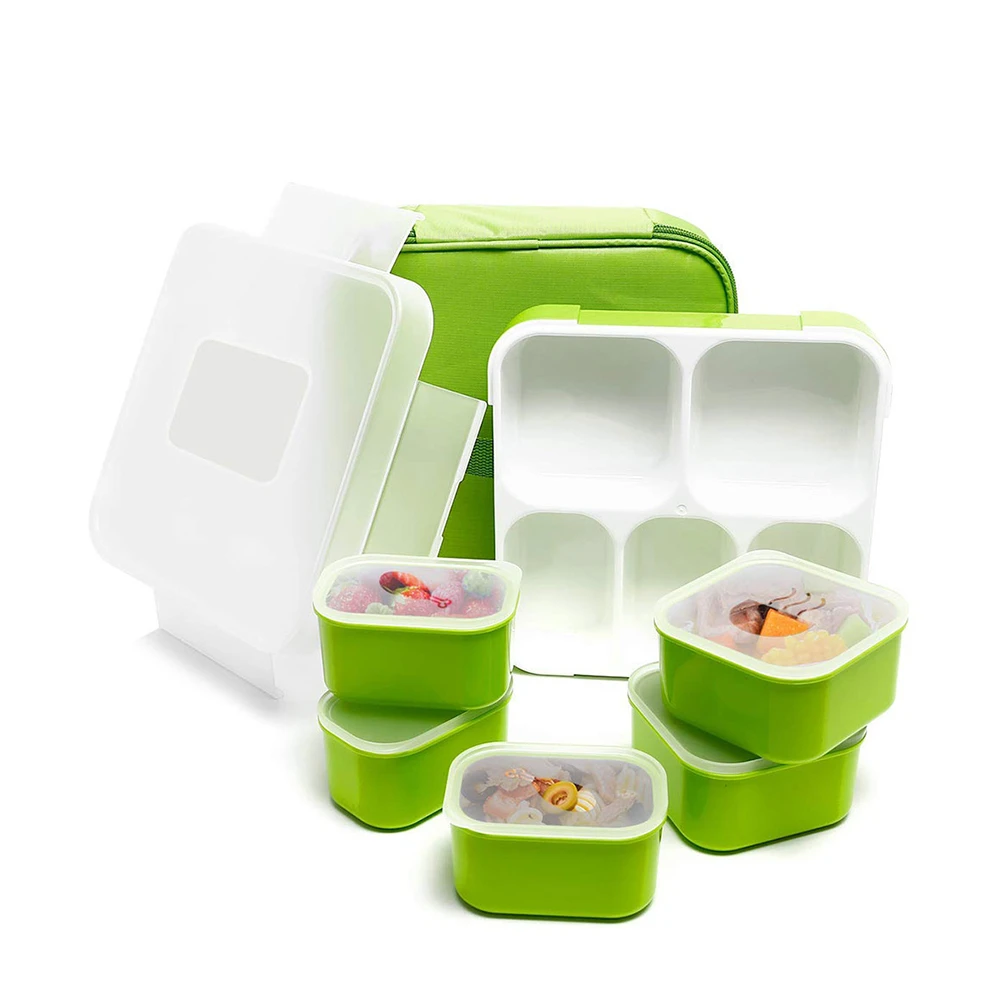 

Lunch Box Food Container Storage Box Bento Microwavable Leakproof 5 Separately Compartment Insulated Meal Prep Box With Gift Bag