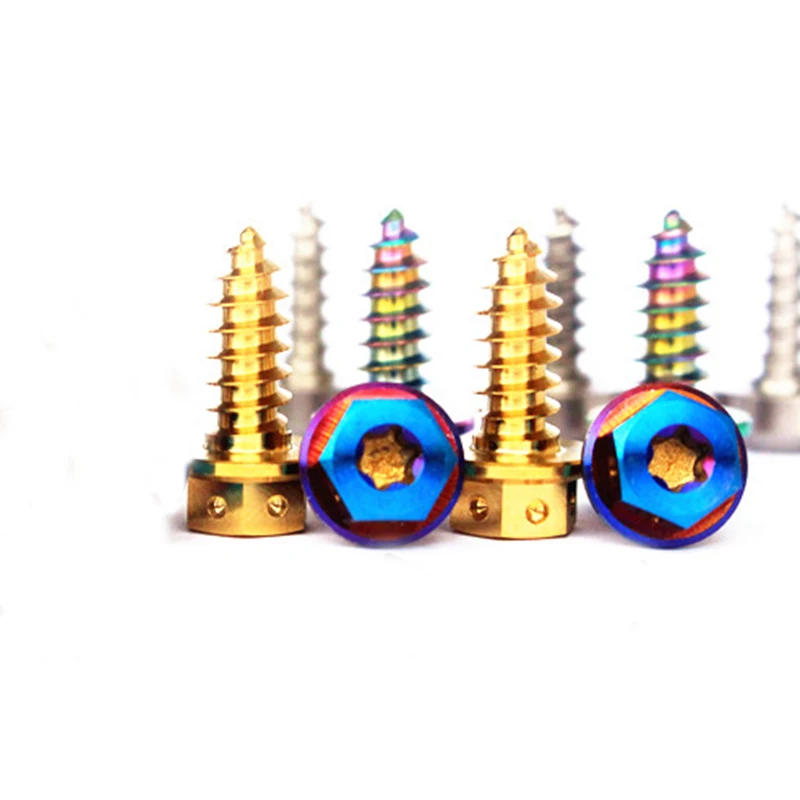 2 шт. M5/M6 x 15 мм золотой/радужный/BurnBlue/PureBule GR5 титановый фланец Самонарезающий винт