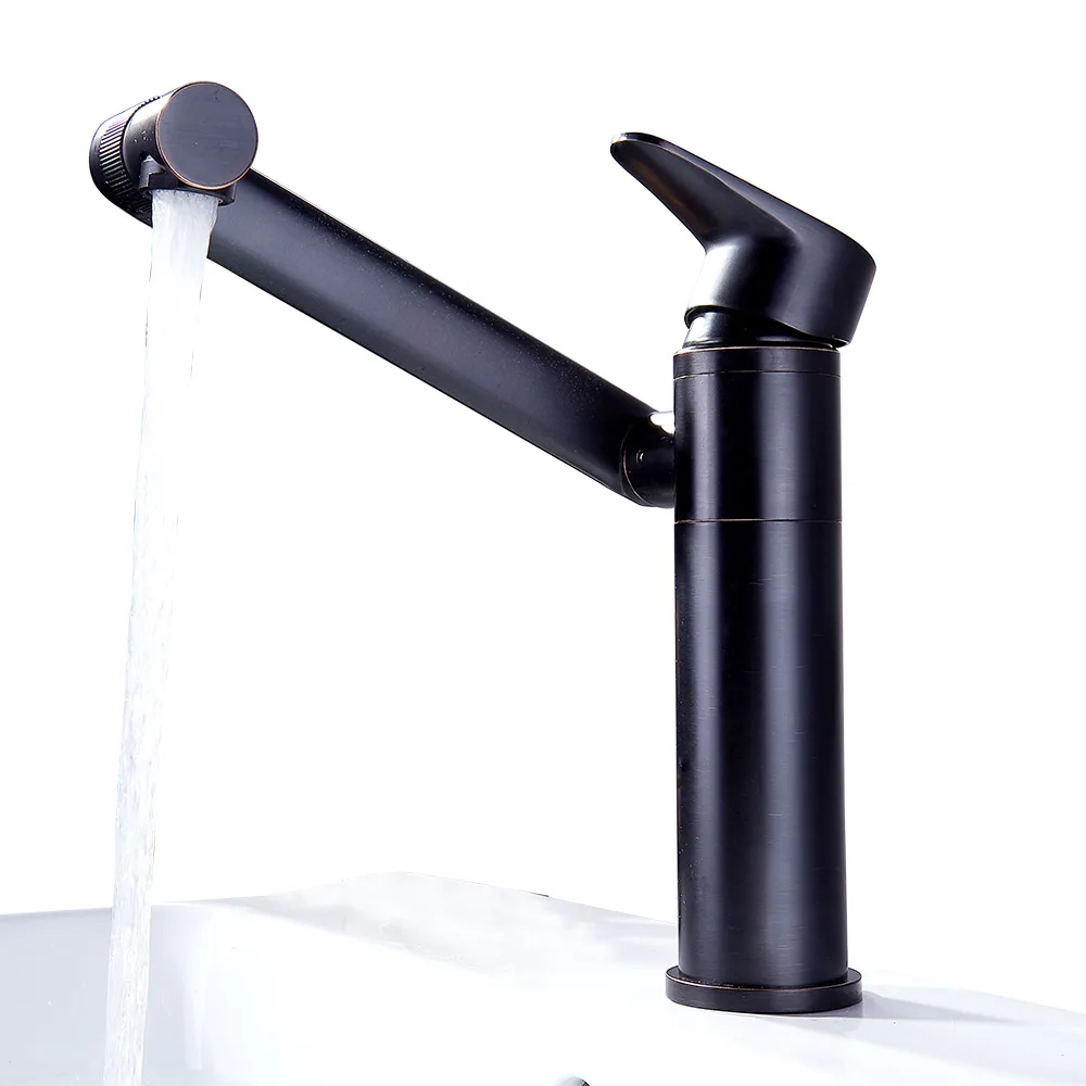 

Free Shipping Black Basin Hot And Cold Single Hole Faucet Copper Basin Bathroom Wash Basin Sink Rotatable Faucet