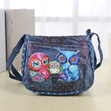 Cartoon Kids Children Mini Messenger Bags Girl Denim Owl Printing School Bag Satchel for Girls Crossbody Shoulder Bags