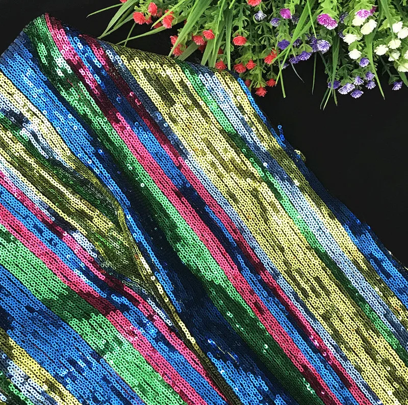 

GLace 1Y/Lot color striped sequin fabric for dress sequin cloth DIY craft material afbrican lace fabric TX870