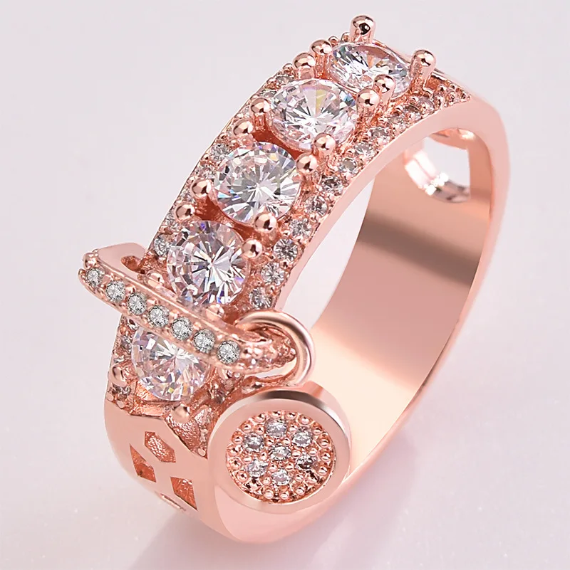 

Luxury Female White Zircon Engagement Ring Vintage Rose Gold Filled Wedding Rings For Women Fashion Jewelry Gifts Anillo
