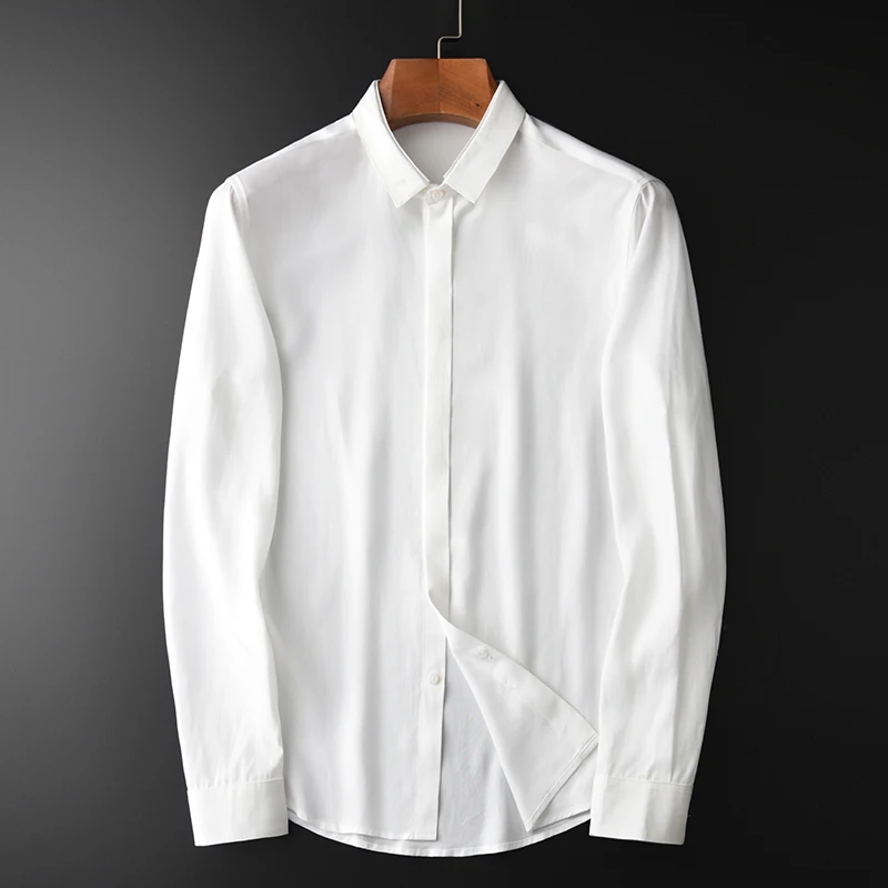

Minglu 100% Lyocell Mens Shirts Luxury Solid Color Long Sleeve Mens Dress Shirts Plus Size 4xl Business And Casual Man Shirts