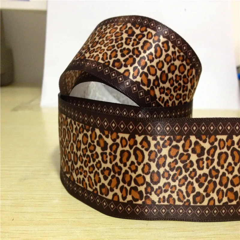 

9 16 22 25 38 50 75 mm width leopard spot Printed Grosgrain Ribbon or Satin Ribbon F116