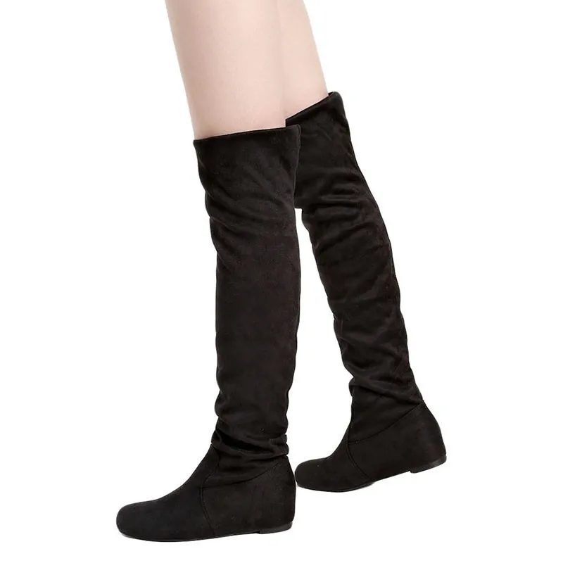 

Women Boots Autumn Winter Fashion Leopard Height Increasing Boots Casual Flat Fold Over The Knee Thigh High Long Boots