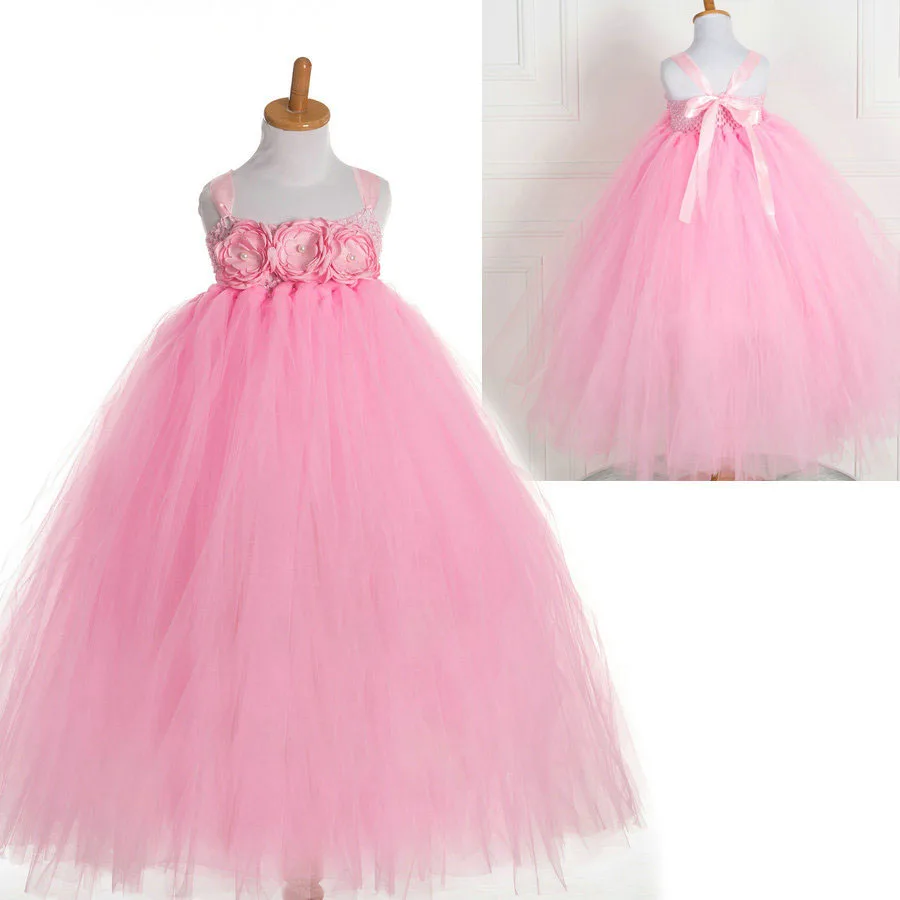 

Elegant Ball Gown Flower Girl Dresses For Weddings 2016 First Communion Pageant pink tulle dress kids girls