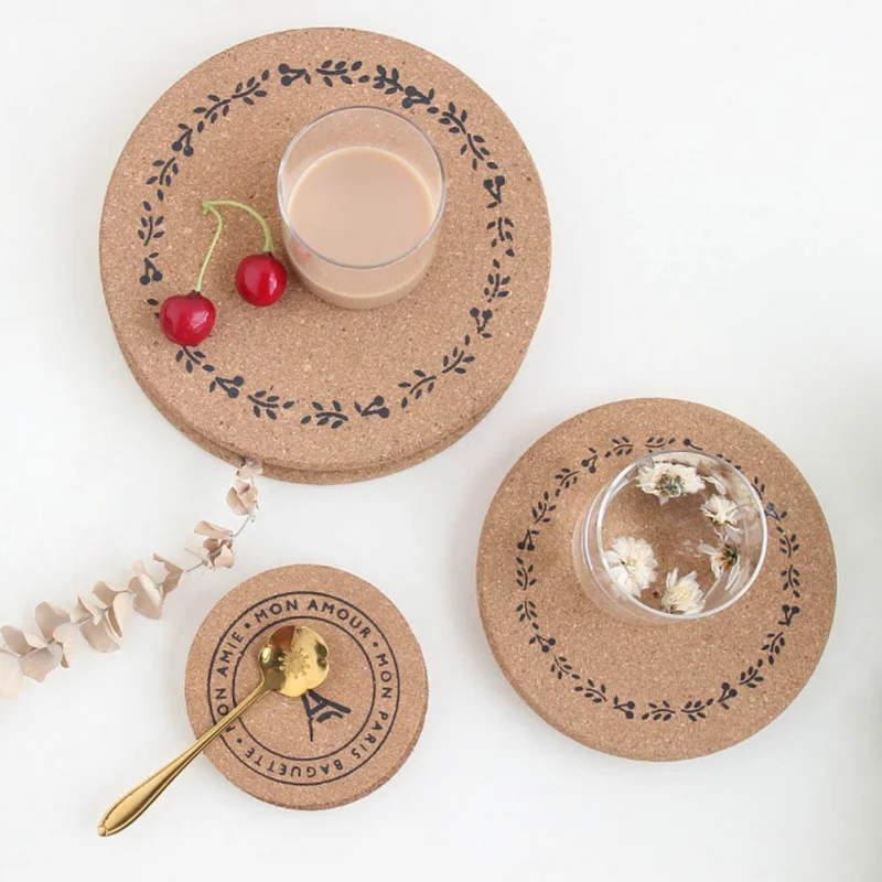 

1PC Wood Round Placemat Decorative Fruit Dessert Cake Snack Pads Candy Food Mats Coasters For Restaurant Bar Coffee Shop Office