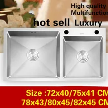Домашняя Роскошная кухонная ручная раковина двойной паз Многофункциональный 304 нержавеющая сталь 72x40/75x41/78x43/80x45/82x45 см