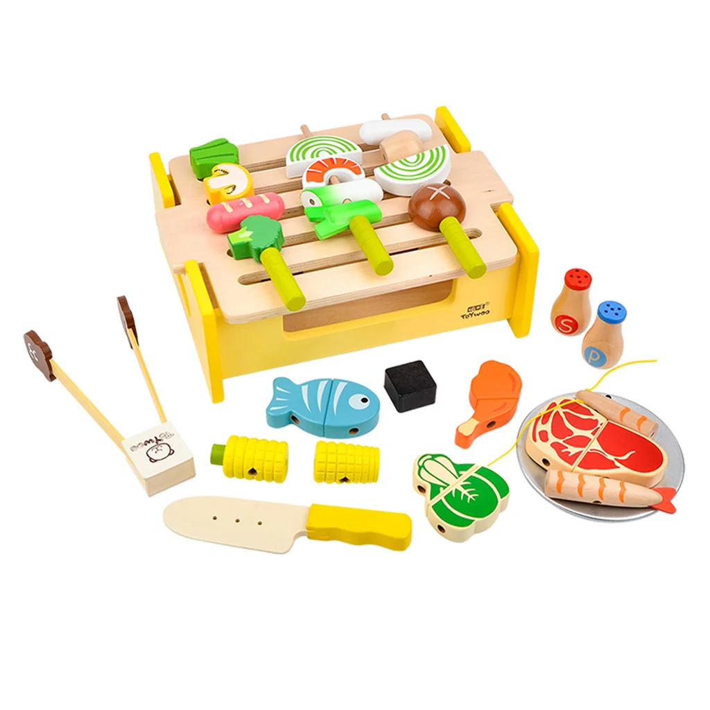 Wood Barbecue Cooking Set Pretend Play Toy for Kids Toddler Educational Toy