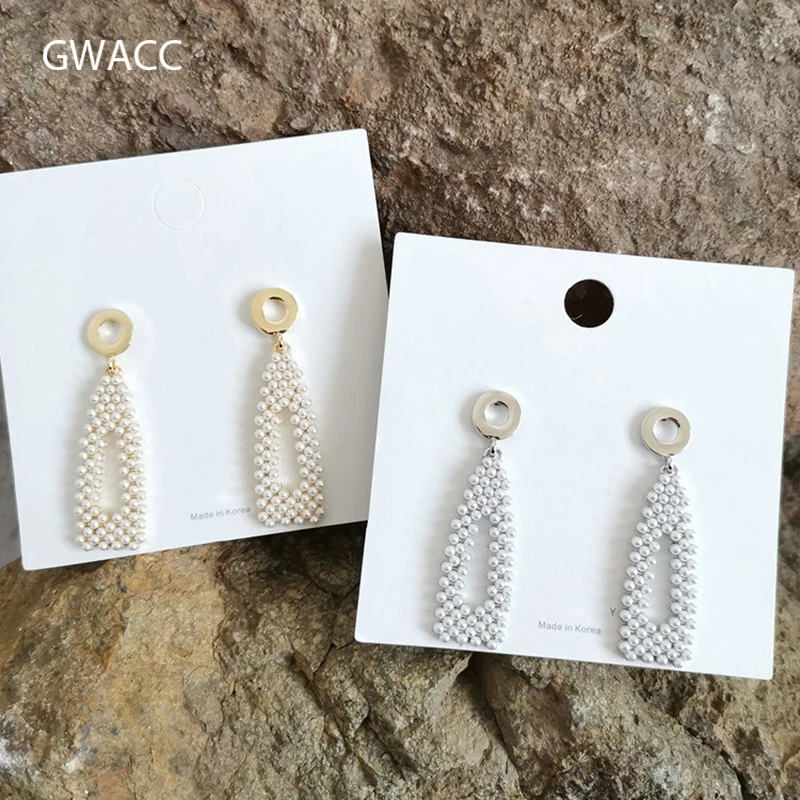 

GWACC 2019 Korea Design Elegant Pearls Drop Earrings For Women Girls Fashion Triangle Geometric Long Earrings Fashion Jewelry