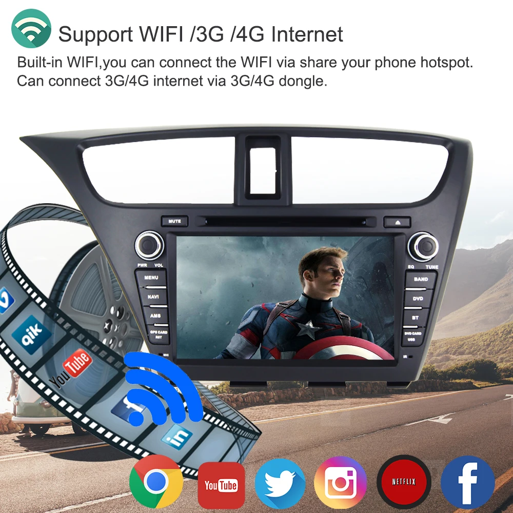 Cheap Support Apple Carplay Android 8.1 Car Radio DVD GPS Multimedia Stereo Player For Honda Civic Hatchback 2013-2015 Auto Navigation 5