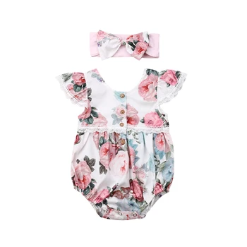 

2019 Casual Toddler Newborn Baby Girl Boy Bodysuit Floral Clothes Bib Pants Bodysuit Sleeveless Backless Cotton Jumpsuit Sunsuit
