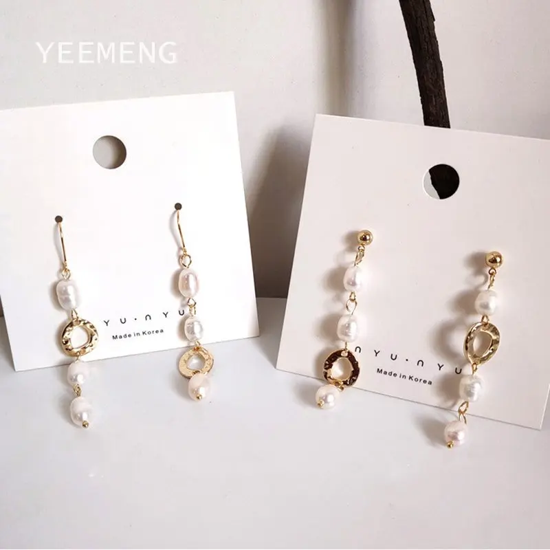 

YEEMENG Three Natural Freshwater Pearls Dangle Earrings for Women Baroque Romantic Drop Long Earrings asymmetric Drop Earrings
