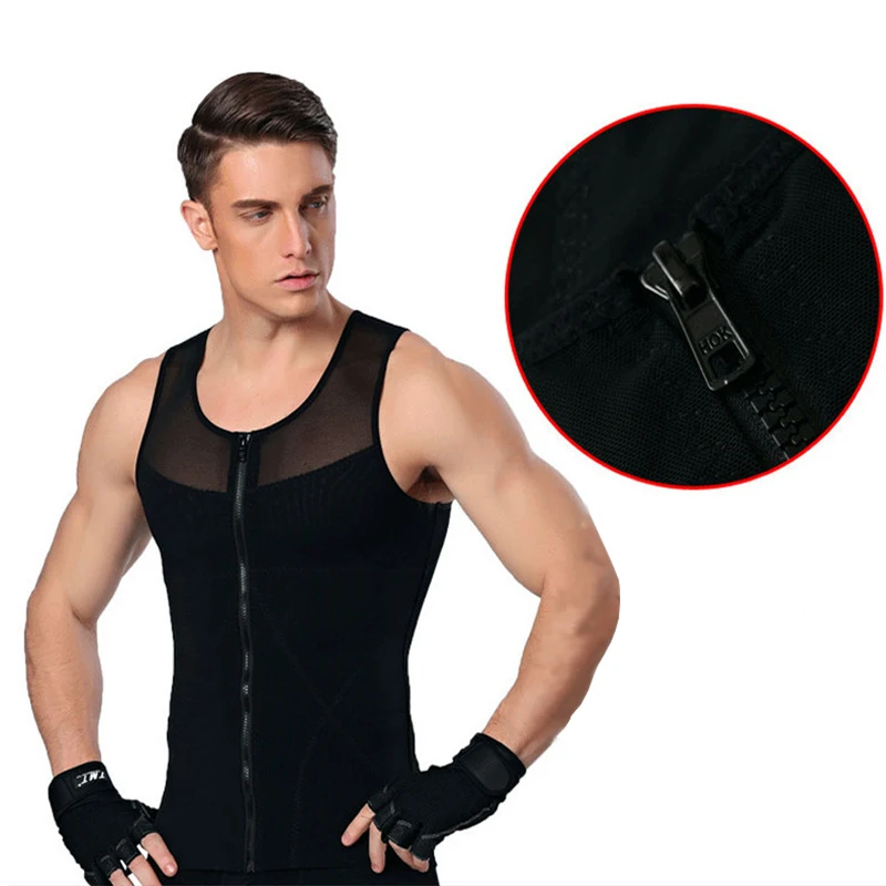 Men tshirt shaper slimming belt belly vest waist trainer posture