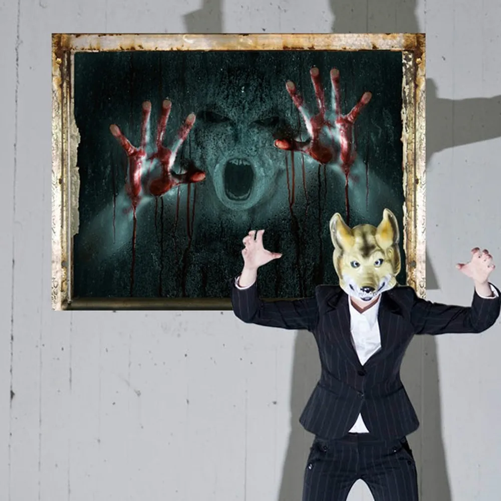 45*60cm Halloween Decoration Horror Props 3D Bloody Ghost Stickers Removable Wall Decal for Halloween Haunted House Decor Home