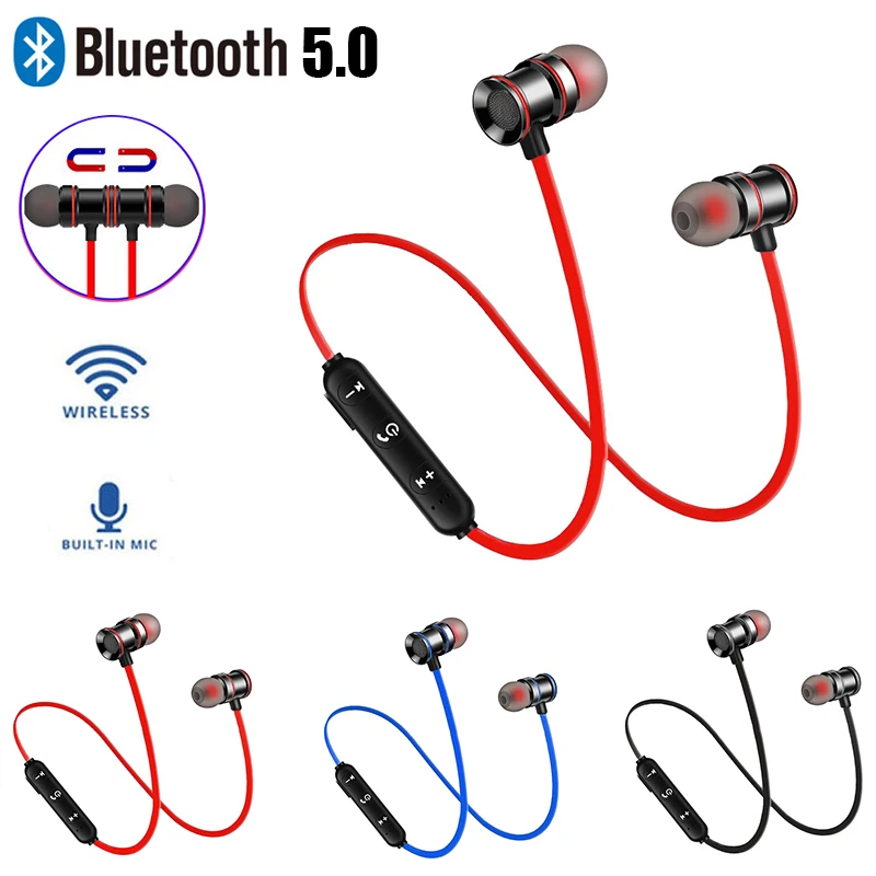 

Magnetic Metal Wireless Bluetooth Earphone Headphones Ear Hook Sports Headset Bluetooth Earphones For Phone Handsfree Earbuds