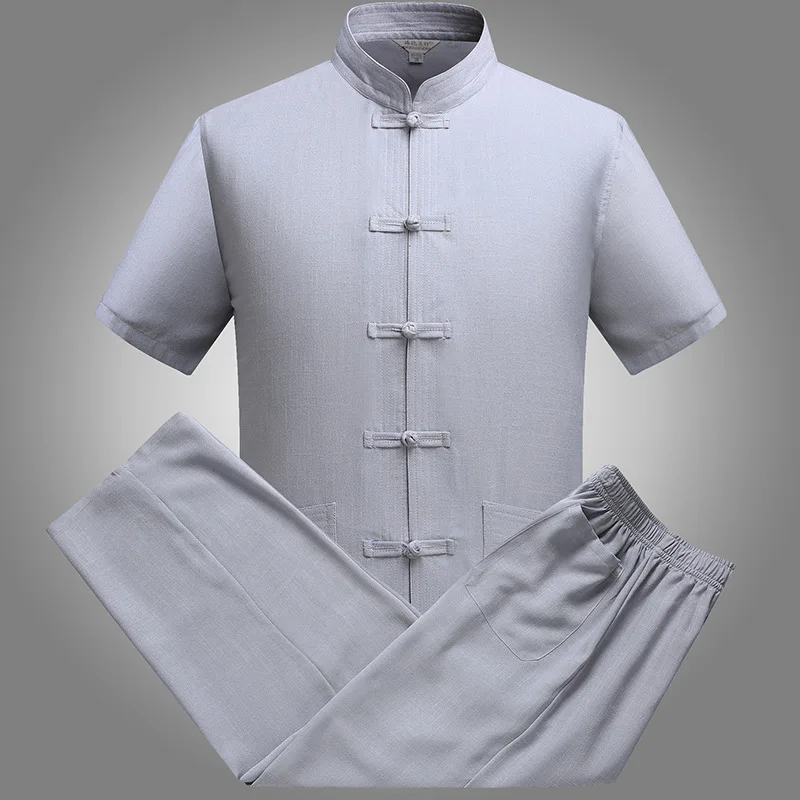 Традиционный китайский кунг-фу рубашка и брюки свободные Мандарин Воротник однобортный Восточный для мужчин Тан костюм повседневное Тай Чи одежда M-3XL