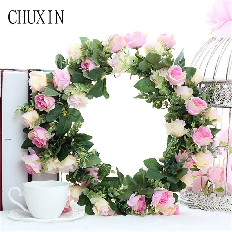 

Artificial silk rose daisy wreath wedding scene decoration fake flower wreath seaside holiday headdress Valentine's Day gift