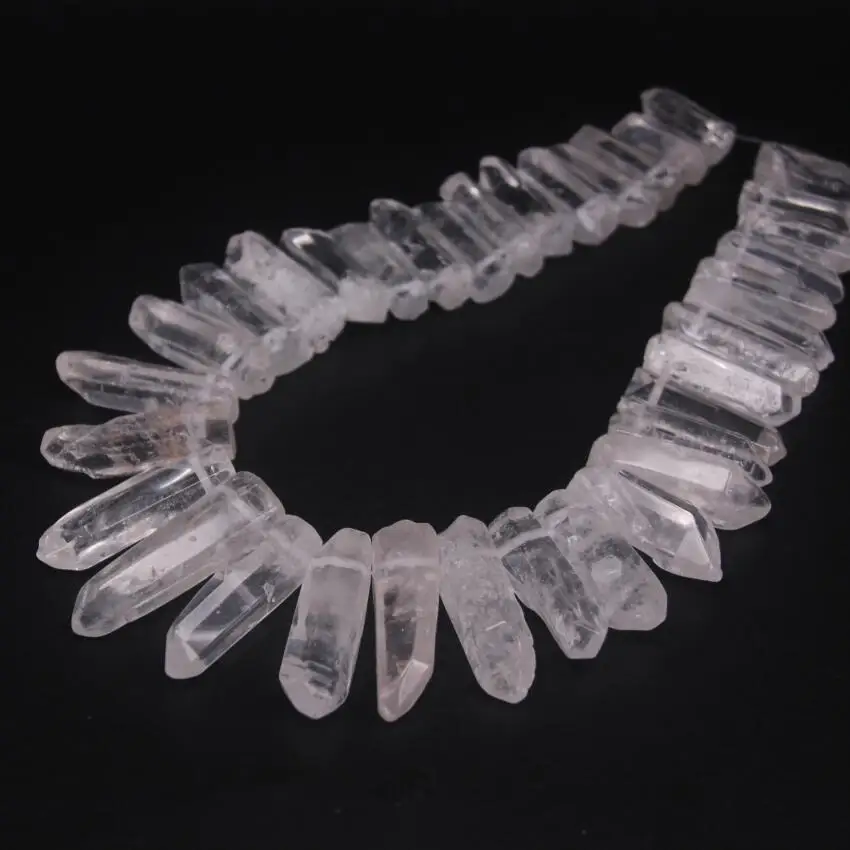 

35-38pcs/Strand Large Size Raw Clear Crystal Quartz Top Drilled Points,Polished Natural Gems Tusk Stick Spike Pendant Beads Bulk