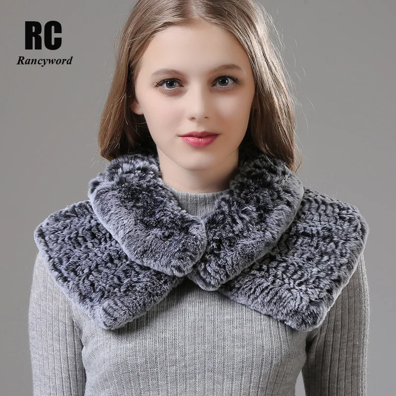 

[Rancyword] Women Wrap Winter Real Rex Rabbit Fur Shawls Wraps Female Natural Fur Collar Neck Warmer Scarf Scarves New RC1390