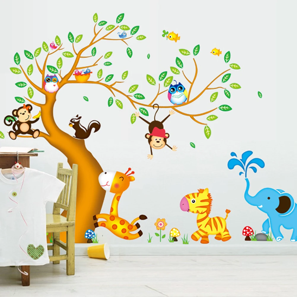 for room vinyl decals baby wall Animals stickers Owl rooms for kids Tree Wall Cartoon Vinyl Monkey