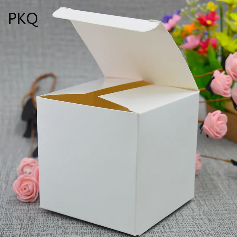 20 шт маленький куб крафт-бумага подарочная коробка, квадратные коричневые крафт-картонные коробки для упаковки, большие натуральные крафт-коробки Подарочная коробка на день рождения - Цвет: Белый