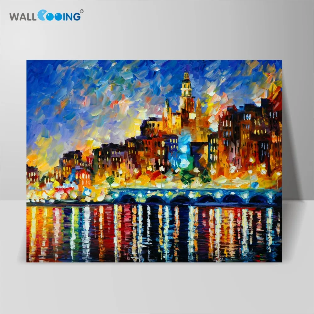 100% Ručně malované krajiny olejomalba benátské plátno malba města nastavit noční oblohy jezera obrazy nástěnné umění obrázek obývací pokoj