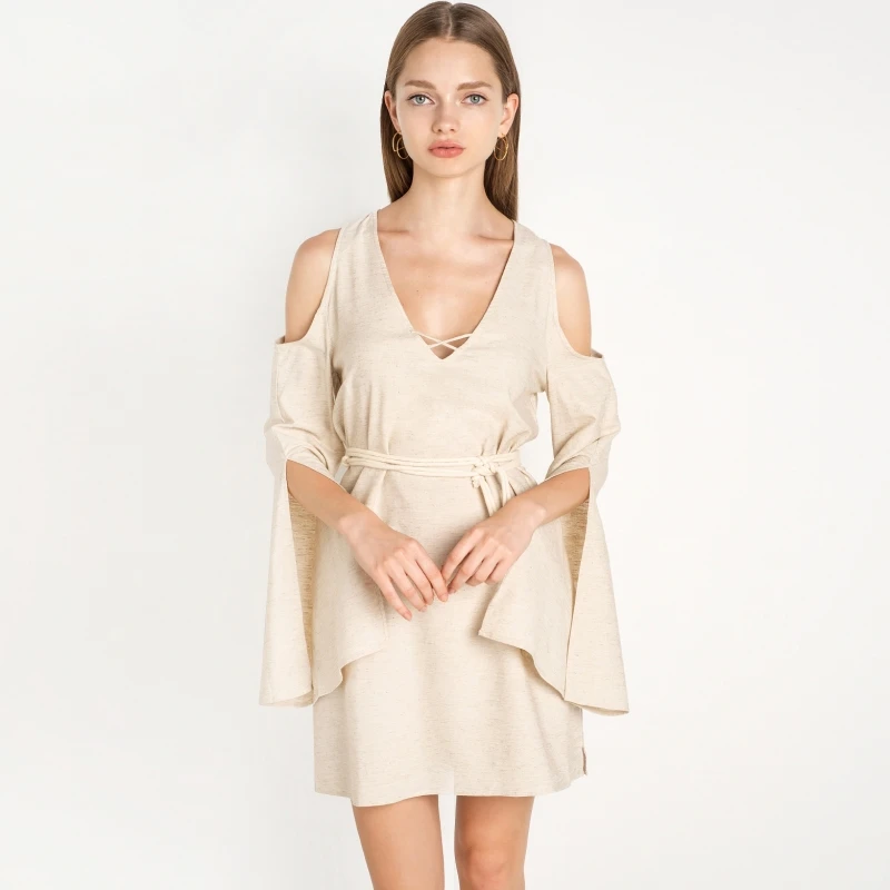 HDY-Haoduoyi-2017-Fashion-Knitted-Mini-Dress-Women-Cold-Shoulder-Female-A-line-Drees-Sweet-Solid (1)