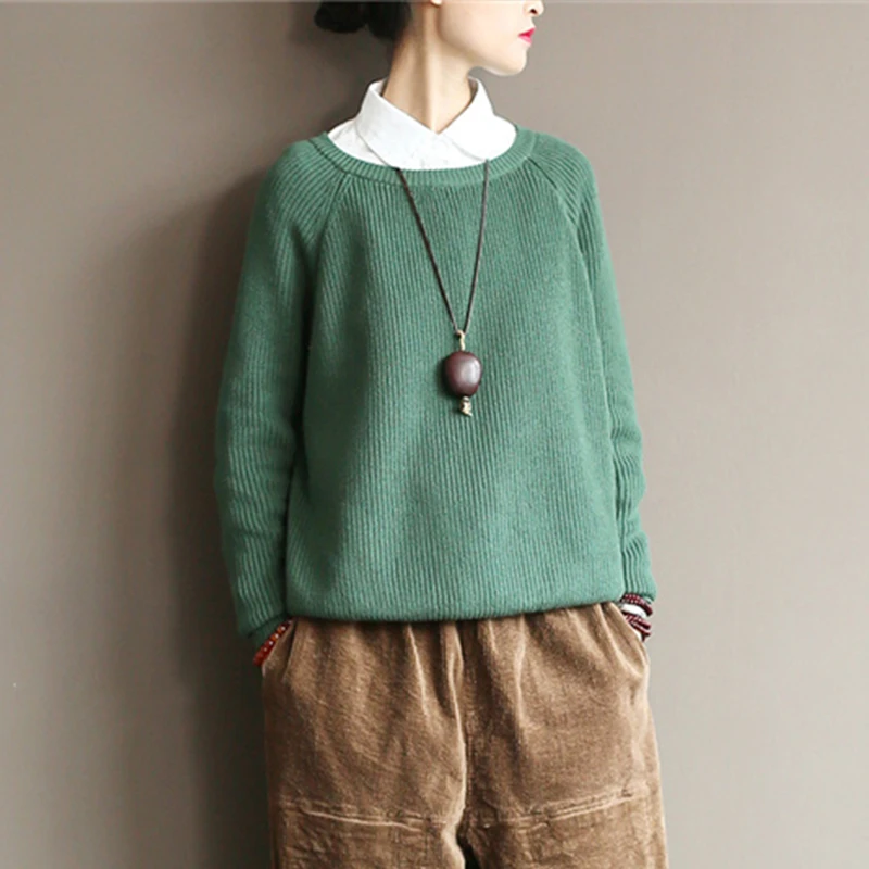 Johnature 2020 Fall New Women Warm Sweater Winter Solid Color Pullover Knitted Cloths Cotton Loose Casual O-neck Female Sweaters | Женская