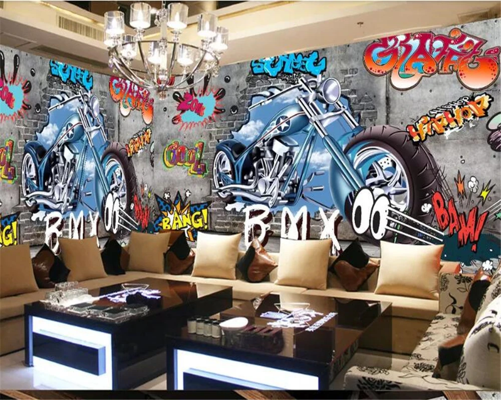 

beibehang wall papers home decor 3d wallpaper Motorcycle street art graffiti background wall mural wallpaper for walls in rolls