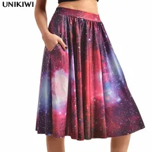Лидер продаж, женские юбки до колена с 3D-принтом в стиле Галактики. Высокий пояс, Звездный Зонт С небесным принтом Юбки До Колена. комплект пуловер+ кожаная юбка-юбка