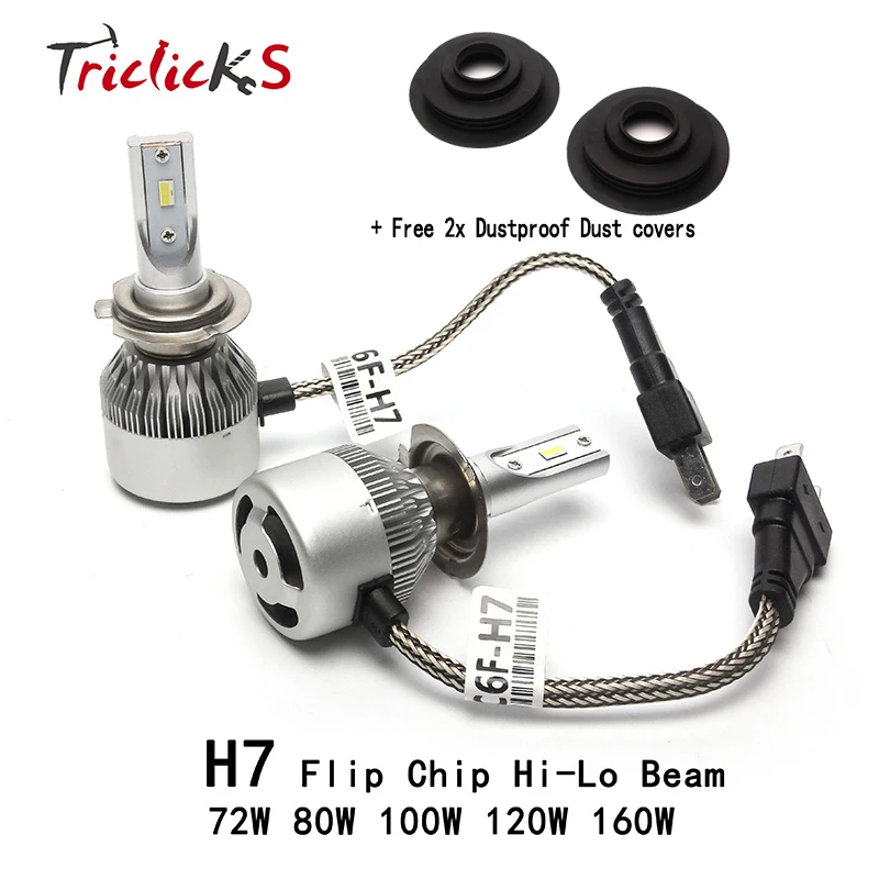 

Triclicks H7 Hi/Lo 6000K Flip Chip LED Headlight Bulbs+Free 2x Dustproof Dust Covers For Chrysler Dodge Citroen Fiat Peugeot VW