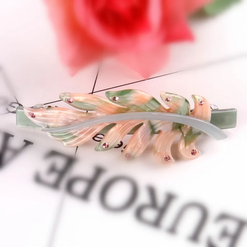 

Buena Leopard Acrylic Hollow Leaf Barrette with Austrian Crystal Leaves Hair Clip for Women Rhinestone SA042