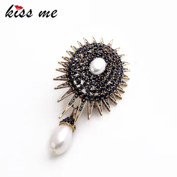 

Women Vintage Big Crystal Simulated Pearl Brooch Fashion Pin Jewelry Factory Wholesale